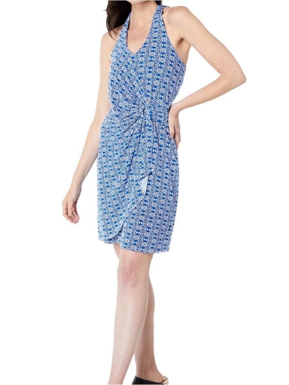 Tommy Bahama Clara Secret Cove Blue and White Printed HalterDress Large